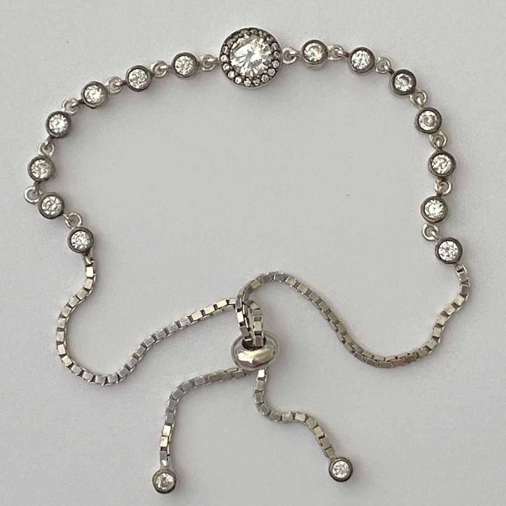 925 silver bracelet solitaire cubic zirconia cz stones slider size adjustable